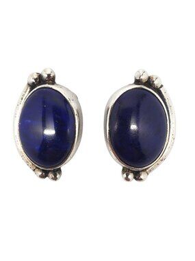 Amy Kahn Russell Sterling Silver Blue Cabochon Clip On Earrings #24307